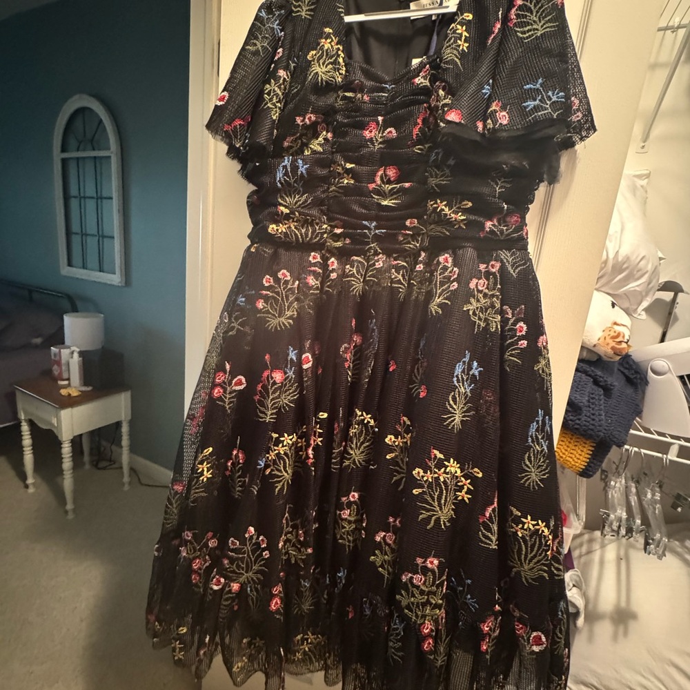 NWT JessaKae Black Floral Midi Dress